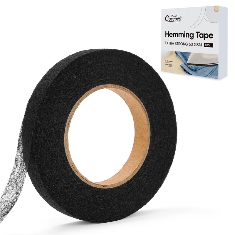 Corebes No Sew Hemming Tape for Pants, 3/4 INCH x 36 Yards, Iron on Hemming Tape for Curtains - Double Sided Fabric Fusing Hem Tape Adhesive for Dresses Clothes Skirts Jeans (Black) - Image 1